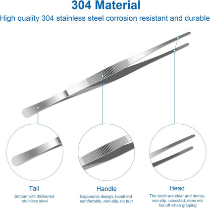 AHIER Kitchen tweezer Stainless Steel, 8inch Long tweezer with Precision Serrated Tips for Cooking Pincette for Sea food, Bar Tweezer