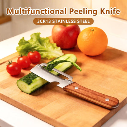 2026 New Utilira 2 PcsMultifunctional Vegetable Julienne Peeler, Kitchen Multi-Function Stainless Steel Thickened Fruit Peeler Knife, With Built-In Bottle Opener For Peeling Fruits, Vegetables