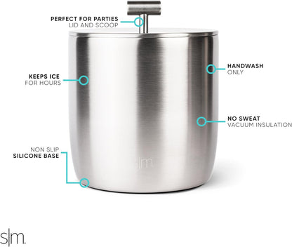 Simple Modern Vacuum Insulated Ice Bucket with Lid and Scoop | For Cocktail, Champagne, Wine, Beer, & Hosting | Stainless Steel 100oz Capacity for Large Parties | Rocks Collection | Winter White