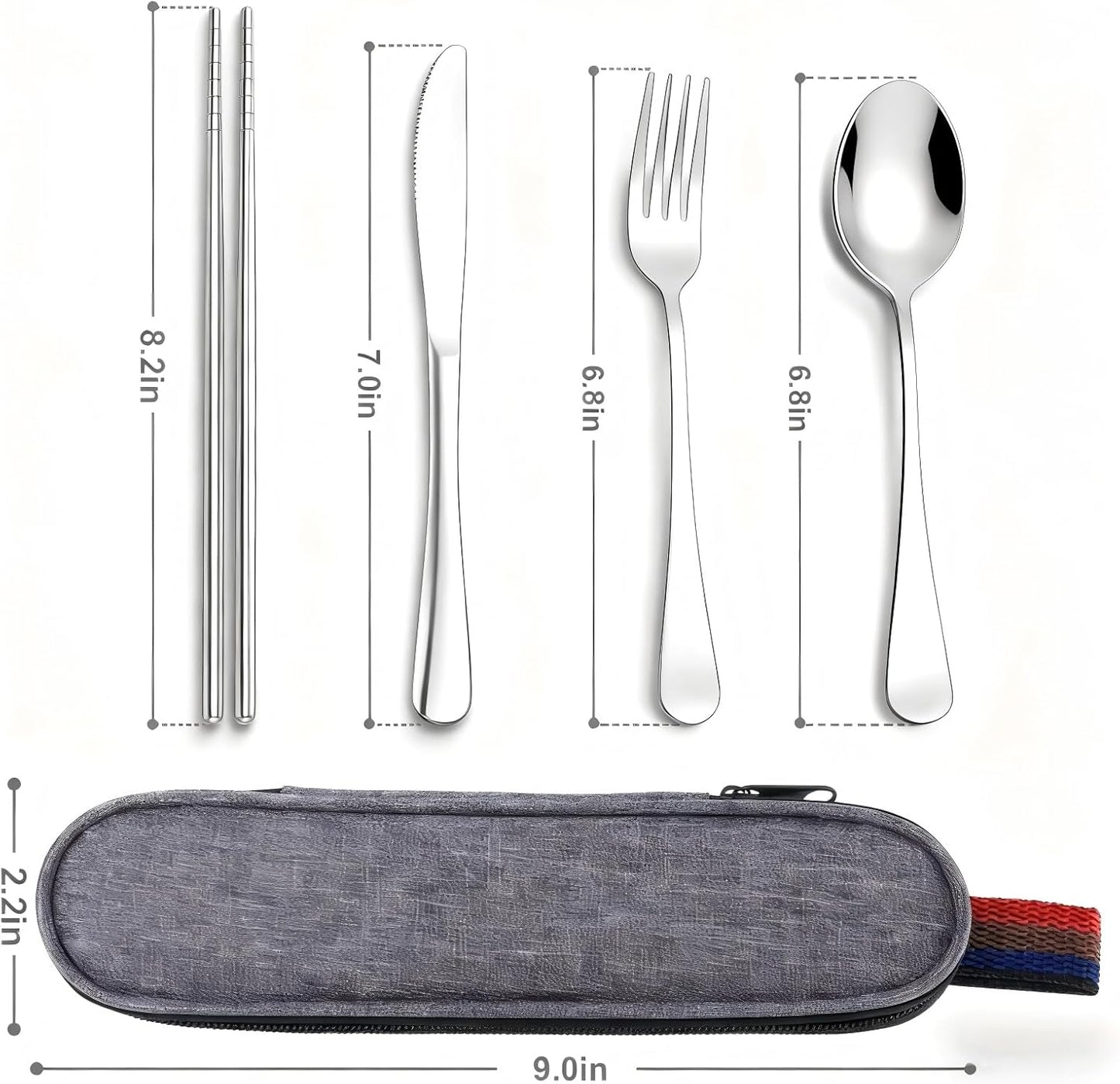 Reusable Travel Utensils Set with Case, Premium Stainless Steel Flatware, Portable Silverware for Lunch, Camping, Picnic, Travel Fork and Spoon Set, To Go Utensils, Dishwasher Safe