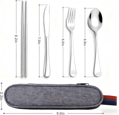 Reusable Travel Utensils Set with Case, Premium Stainless Steel Flatware, Portable Silverware for Lunch, Camping, Picnic, Travel Fork and Spoon Set, To Go Utensils, Dishwasher Safe