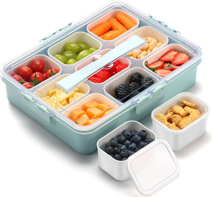 Snackle Box Container for Adults with 9 Compartment, Divided Serving Tray Snack Box Containers with Lid and Handle, Charcuterie Boxes Portable Snack Platter for Fruit Veggie Party Travel, White