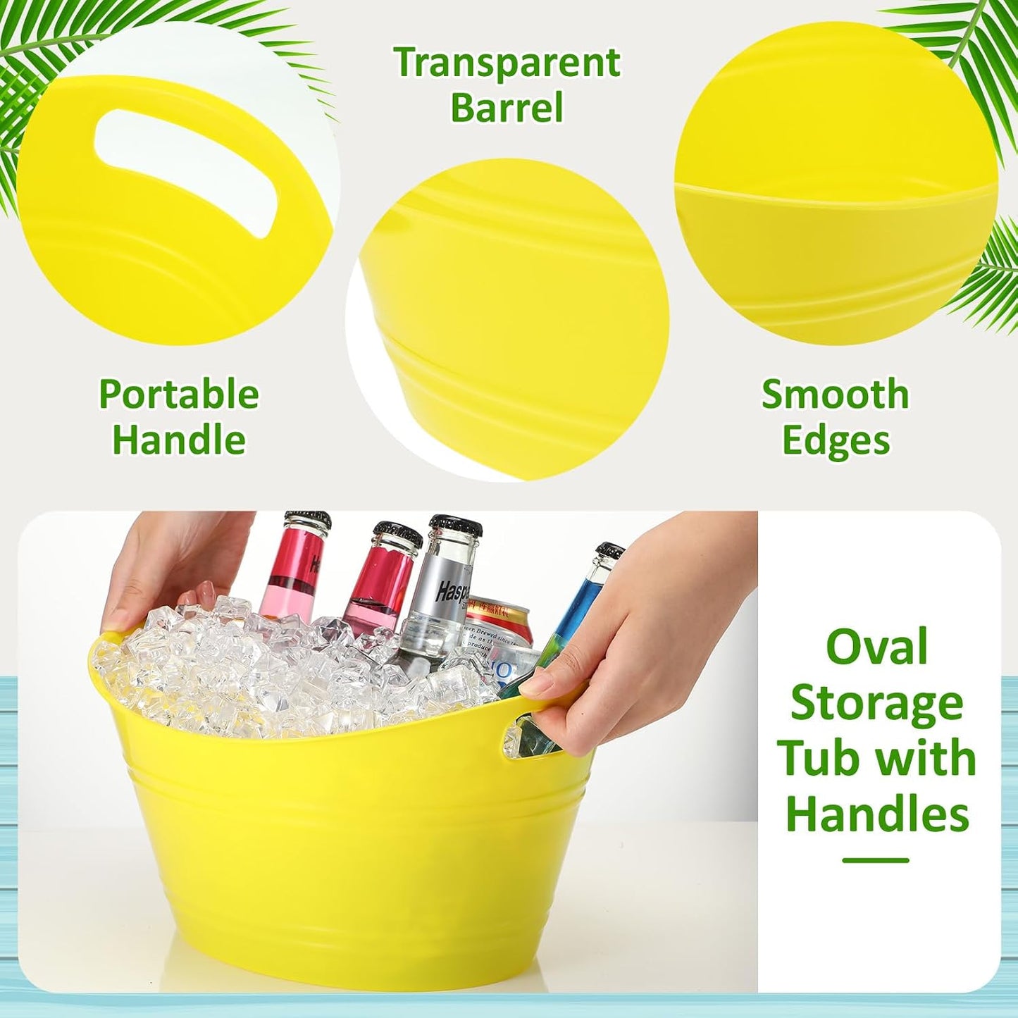 Norme 24 Pcs Oval Storage Tub with Handles, 4.5l Plastic Ice Buckets Bulk for Wine Beer Champagne Drink Cooler Beverage Storage Tub for Parties BBQ Weddings Party Outdoor Celebration(Blue & Red)