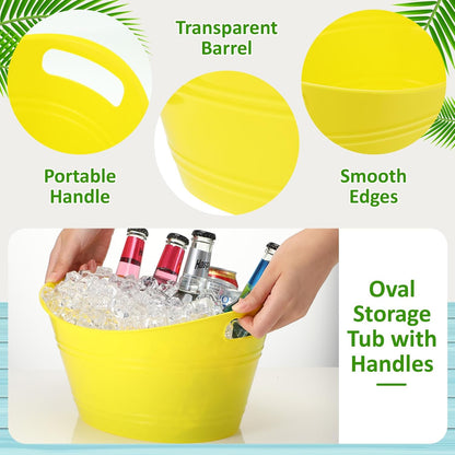 Norme 24 Pcs Oval Storage Tub with Handles, 4.5l Plastic Ice Buckets Bulk for Wine Beer Champagne Drink Cooler Beverage Storage Tub for Parties BBQ Weddings Party Outdoor Celebration(Blue & Red)