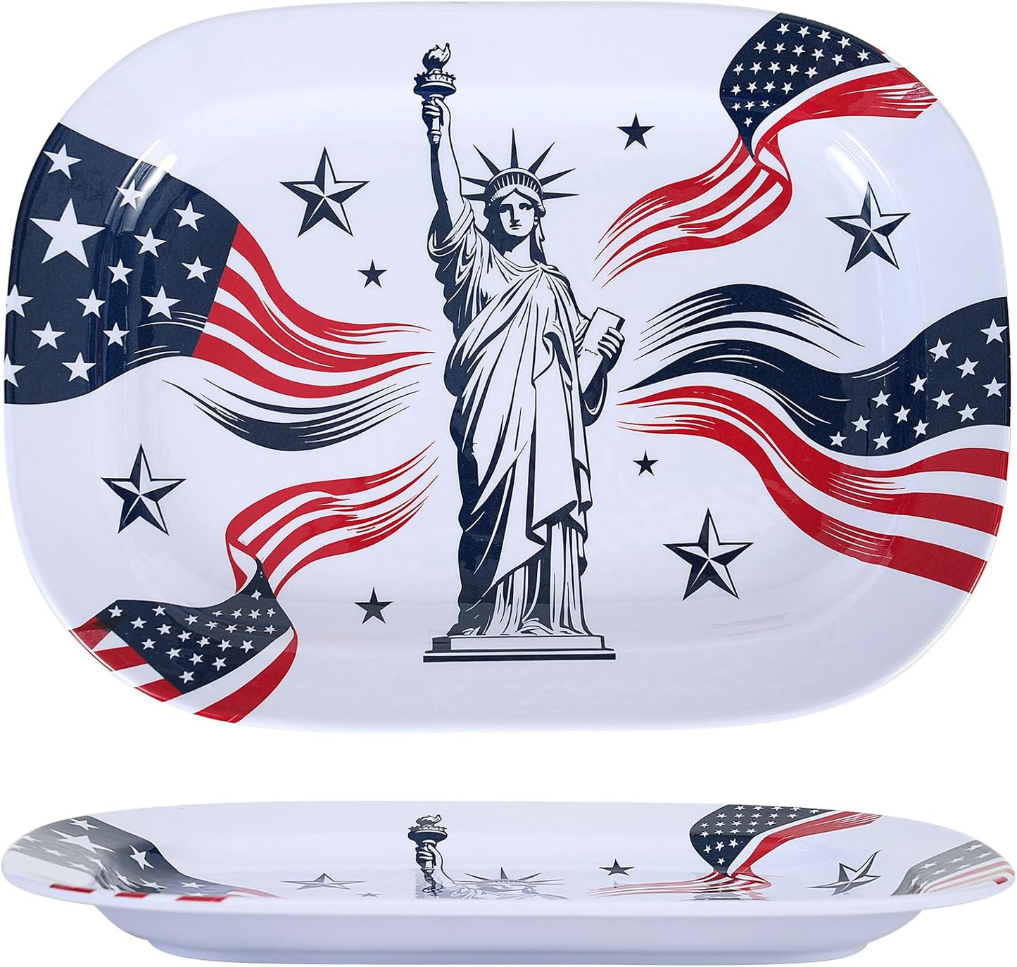 2 Pack Extra Large 17.5 Inch White Serving Trays – Reusable Melamine Platters for Parties, Snacks & Cookies, Durable Food Serving Dishes for Entertaining, Pantry & Kitchen Use White