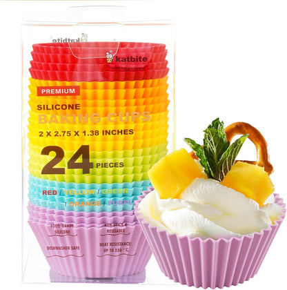 Silicone Cupcake Baking Cups Katbite 24 Pack Silicone Baking Cups Reusable Non-stick Heavy Duty Cupcake Liners for Baking Soft Pale Muffins Cups for Party Halloween Christmas