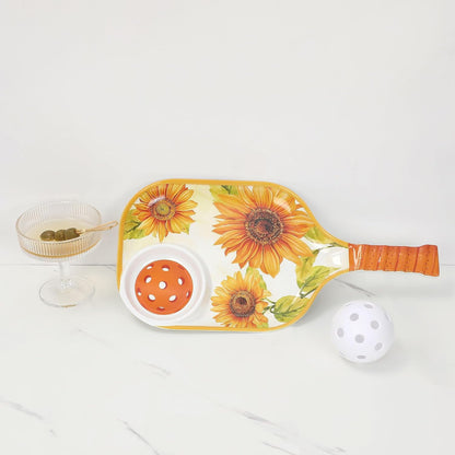 UPware Flamingo Melamine Chip and Dip Snack Tray, Tropical Floral Pickleball Paddle Shape Platter for Chips, Salsa, Fruits, and Appetizers, 15.75 x 8 Inch