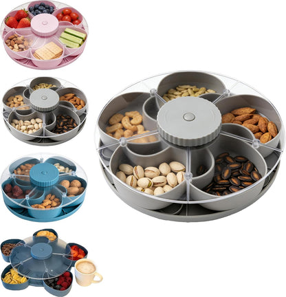 Divided Serving Tray that Spins – Perfect for Snacks, Dips & Party Appetizers with Lid, 5-Compartment Lazy Susan Organizer, Portable Veggie Platter for Party|Travel|Picnic (Blue)