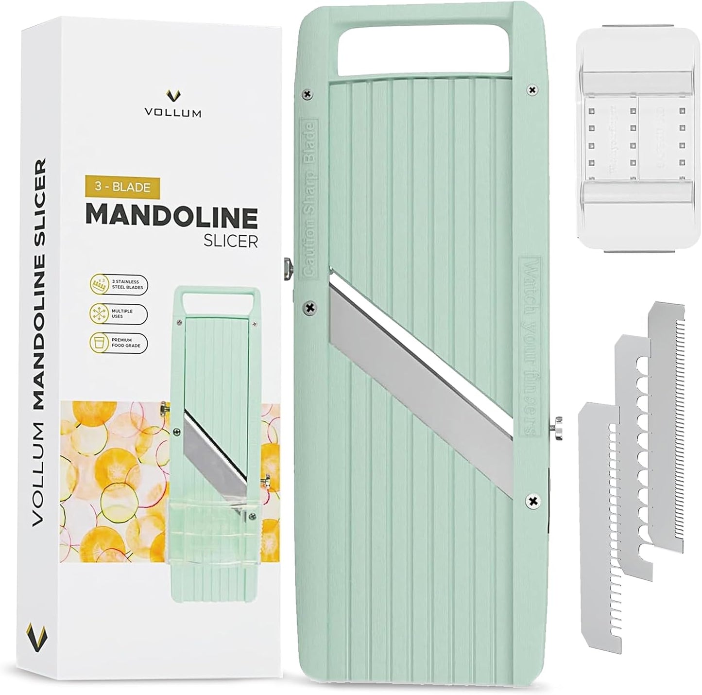 Vollum Wide Japanese Mandoline Slicer for Kitchen – Professional Slicer Vegetable Cutter with Interchangeable Stainless Steel Blades – Food Manual Slicer Handheld Mandoline Slicer