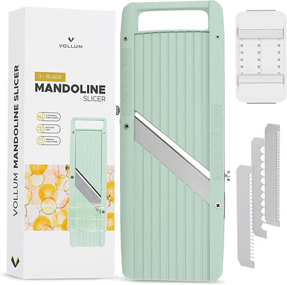 Vollum Wide Japanese Mandoline Slicer for Kitchen – Professional Slicer Vegetable Cutter with Interchangeable Stainless Steel Blades – Food Manual Slicer Handheld Mandoline Slicer