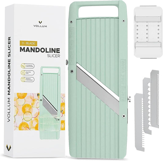 Vollum Wide Japanese Mandoline Slicer for Kitchen – Professional Slicer Vegetable Cutter with Interchangeable Stainless Steel Blades – Food Manual Slicer Handheld Mandoline Slicer