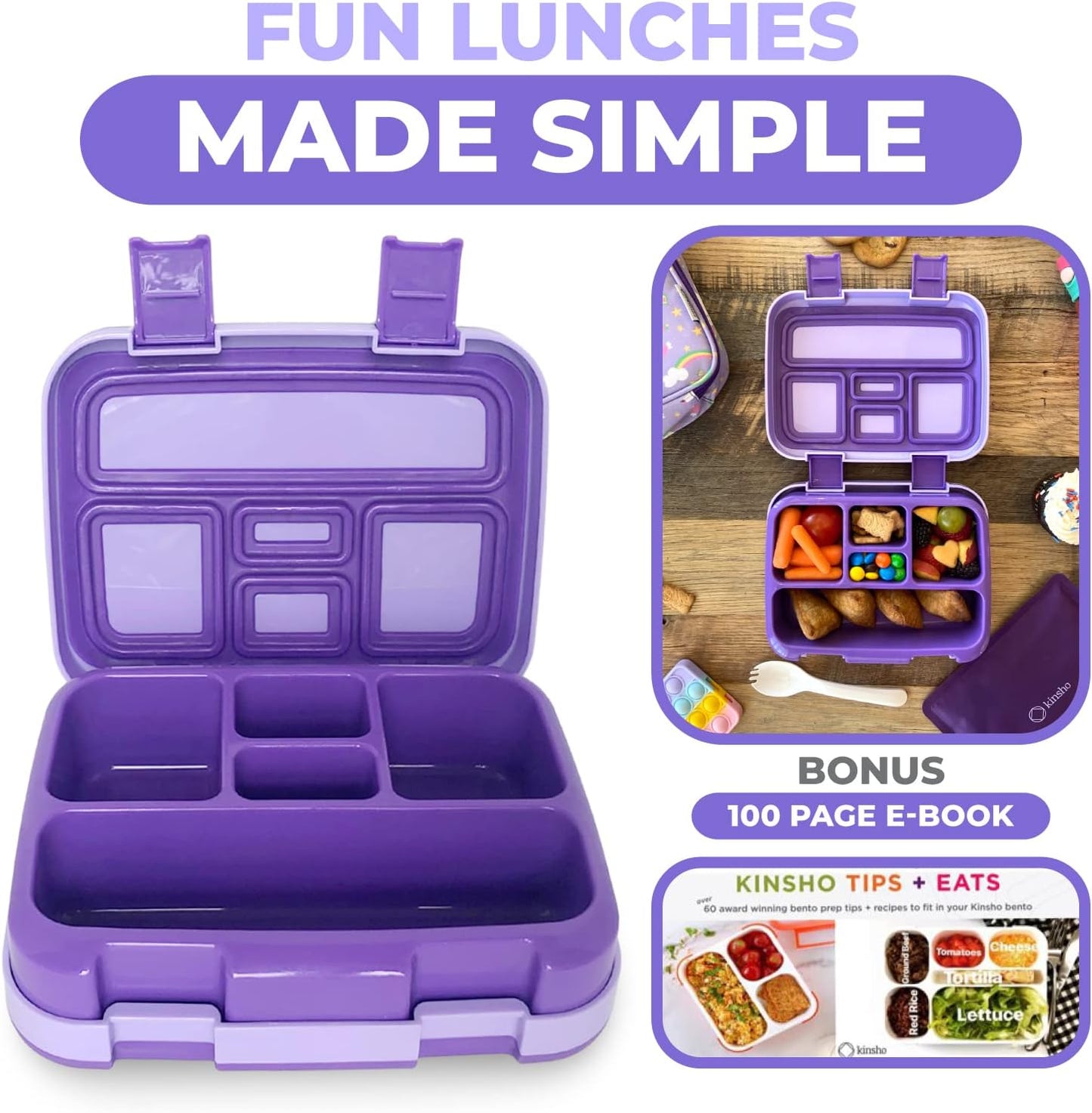 Kinsho Bento Lunch Box for Kids Toddlers, 5 Portion Control Sections, BPA Free Removable Plastic Tray, Pre-School Kid Toddler Daycare Lunches, Snack Container Ages 3 to 7 (Blue Space Rockets)
