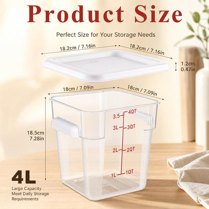 Ziliny 1 Pcs 4 Qt Clear Square Dough Proofing Container with Lid, Red