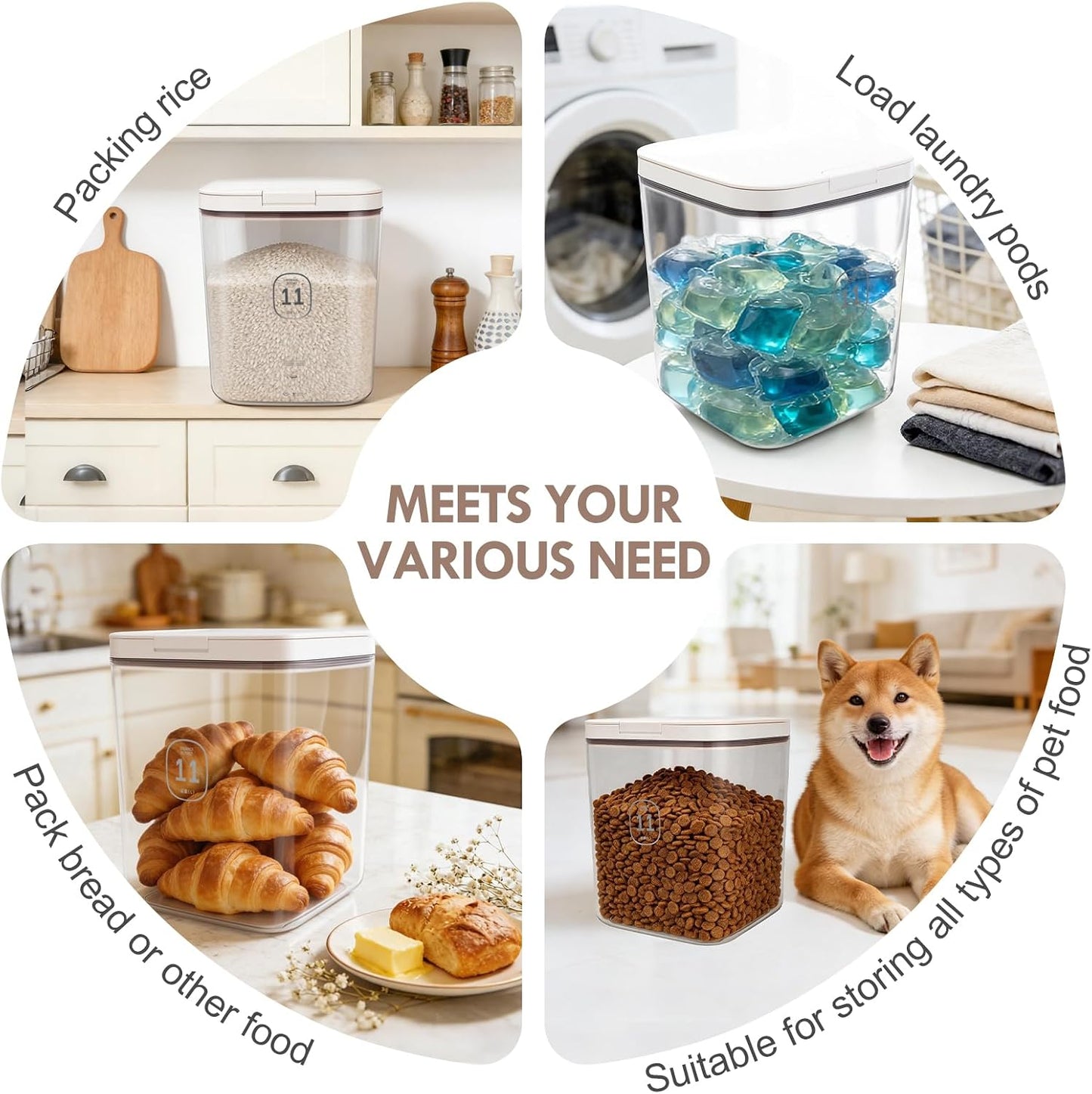 LEAWALK 10Lbs/10.57Qt Airtight Dog Cat Food Storage Container and Dog Treat Containers BPA-Free, PET Clear Stackable Pet Storage Bin, Pop Top, 1-Cup Scoop for Pet Food/Rice/Flour/Bread/Grains