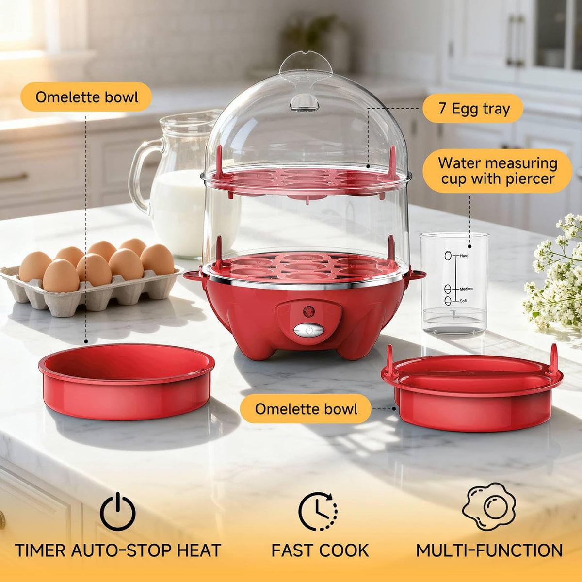 Egg Cooker,Rapid 7 Eggs Boiler with Auto Shut-off-Green