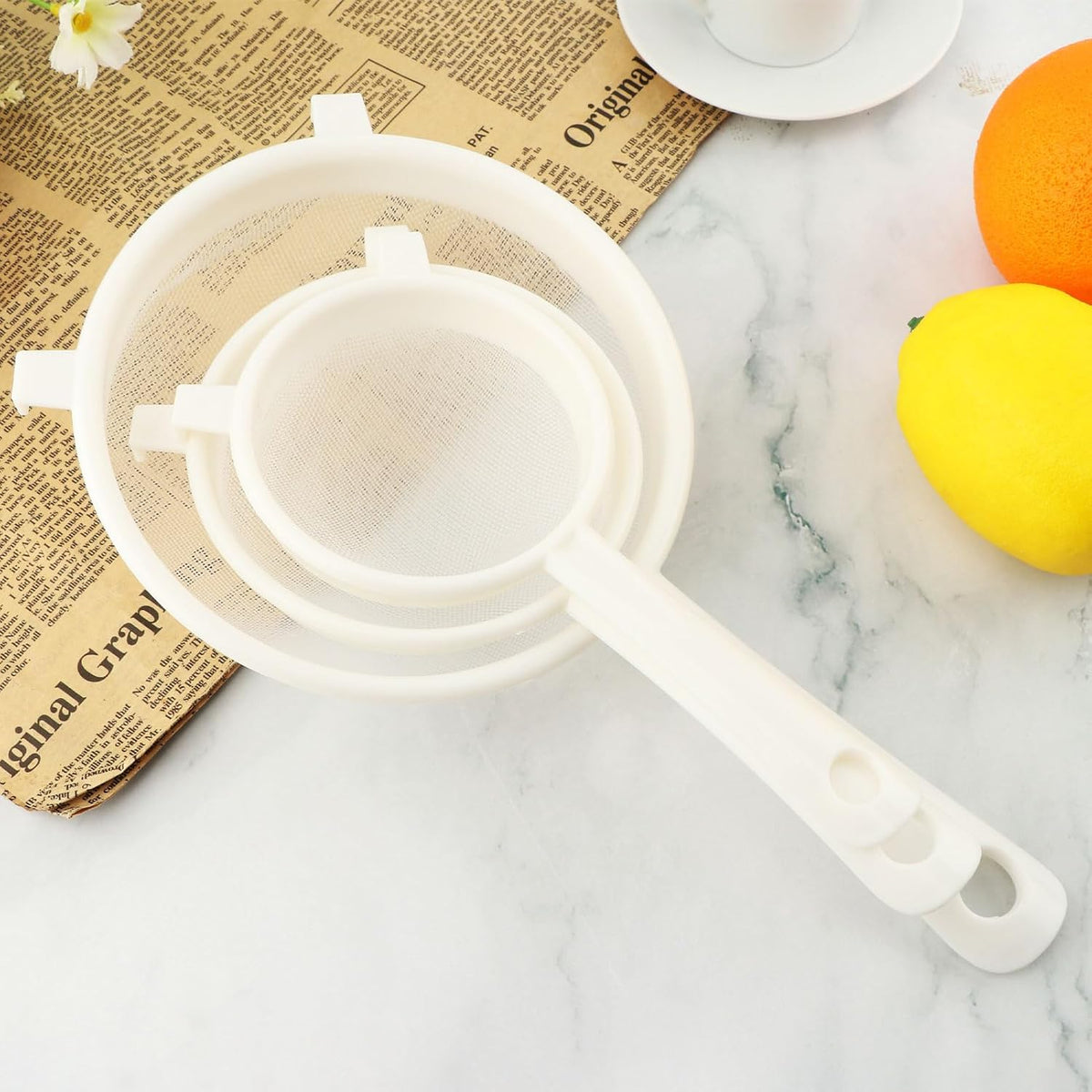 3Pcs Mesh Strainer Set, 3 Sizes Ultra Plastic Fine Colander Filter Spoon