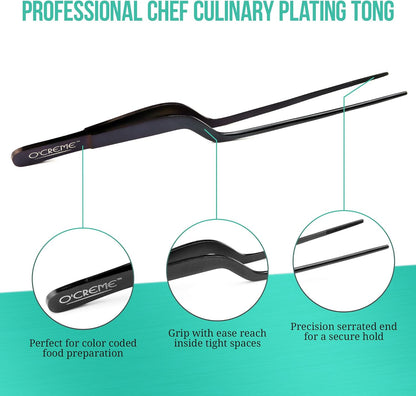 O'Creme Culinary Stainless Steel Tweezer Tongs Set of 2 - One 10 Inch Straight and One 8 Inch Offset Gold Color