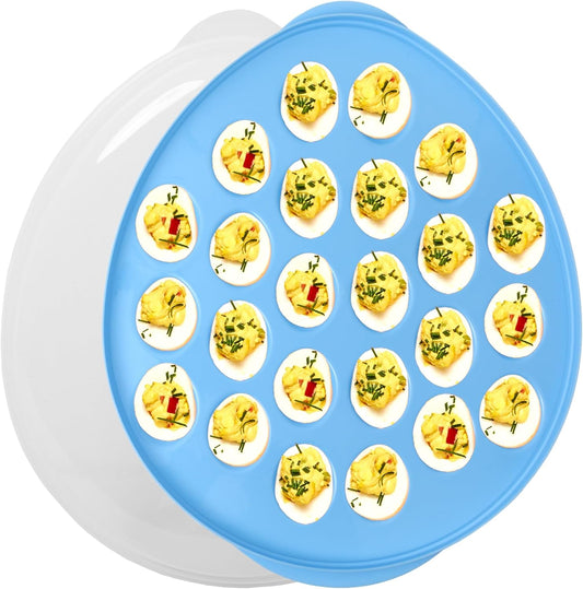 KOLORAE Reusable Deviled Egg Tray Carrier Serving Platter with Lid, Holds 2 Dozen Eggs, Great for Parties, Celebration Entertaining, Easter