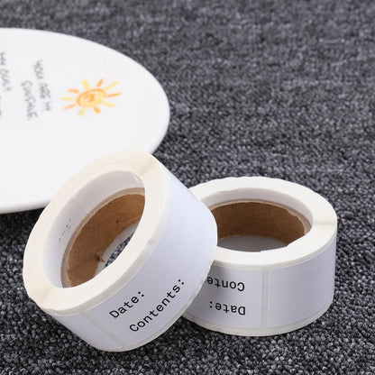 STOBAZA 2 Rolls English Record Date Stickers for Kitchen Food Labeling Natural Paper Material Stick DIY Index Labels for Smooth Surfaces Removable and Date Markers for Jars and Containers