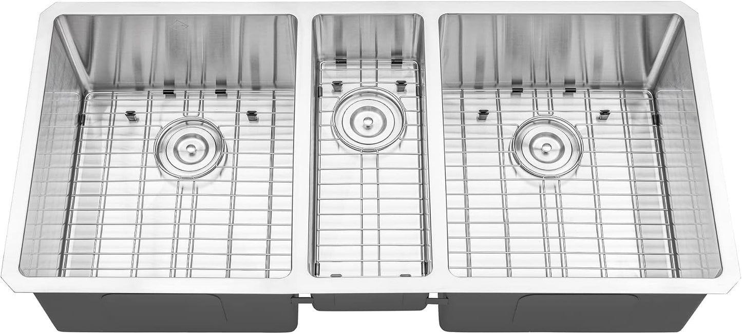 42 in. x 20 in. x 10 in. 16-Gauge Stainless Steel Undermount Triple Bowl Kitchen Sink with Collapsible Colander Set and Strainer