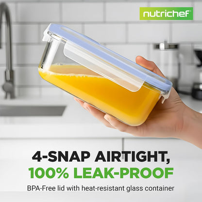 NutriChef 10 Piece Glass Food Storage Containers with Lids – 30 oz Meal Prep Containers Reusable – Airtight Glass Lunch Containers for Food Storage – Freezer to Oven Safe - Gray