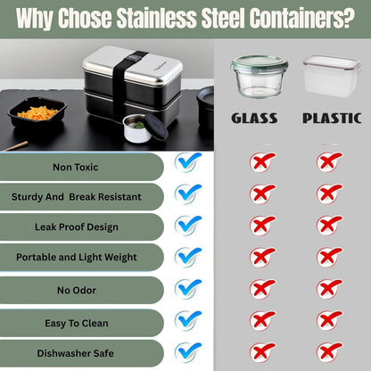 Modaniam Leak Proof Stainless Steel Bento Box, Stainless Steel Lunch Box For Adults, Metal Bento Box, Japanese Lunch Container, Large With Compartment, Korean Bentobox, Non Toxic, Microwave Safe