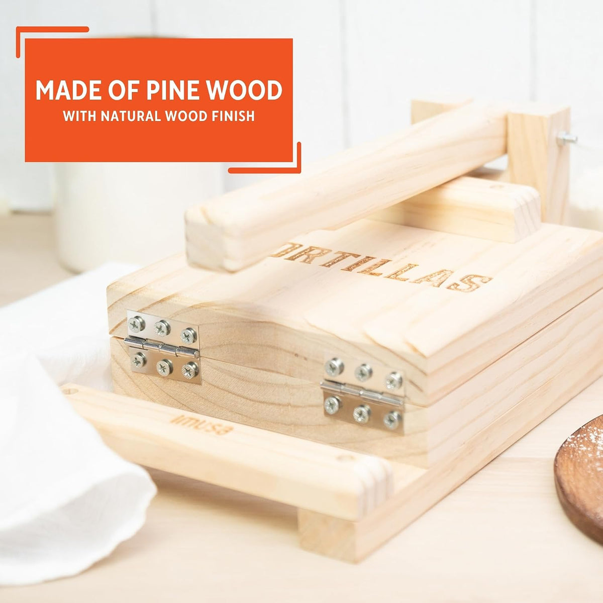 IMUSA 7.5 Inch Wood Tortilla Press