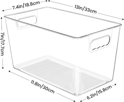 YIHONG Clear Plastic Storage Bins, 4 Pack Small Pantry Organizer Bins with Handle for Kitchen, Freezer,Cabinet,Closet Organization and Storage