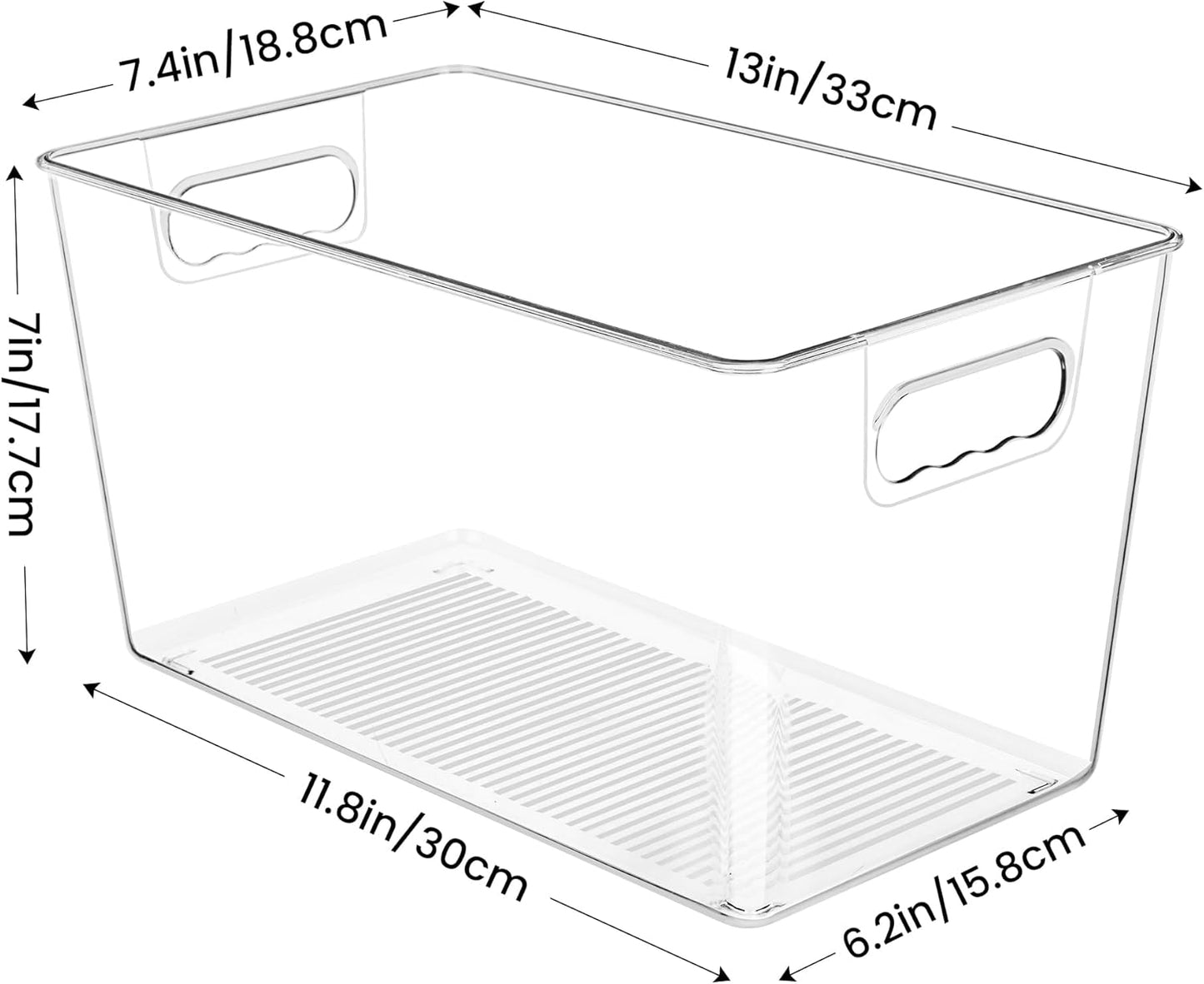 YIHONG 6 Pack Clear Pantry Organizer Bins, Plastic Containers with Handle for Kitchen,Freezer,Cabinet,Closet,Bathroom Under Sink Storage