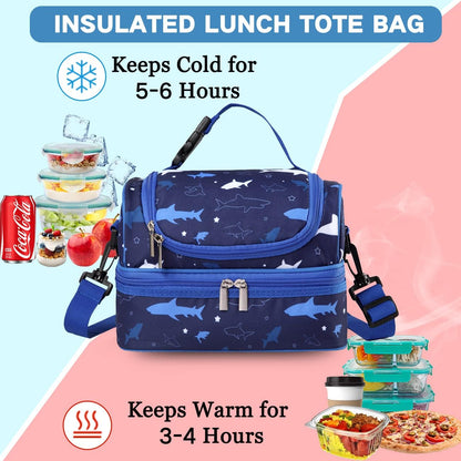 VASCHY Lunch Box Bag Men, Insulated Two Compartments Bento Cooler Bags for Adults/Women/Kids for School,Daycare,Kindergarten,Picnic Black