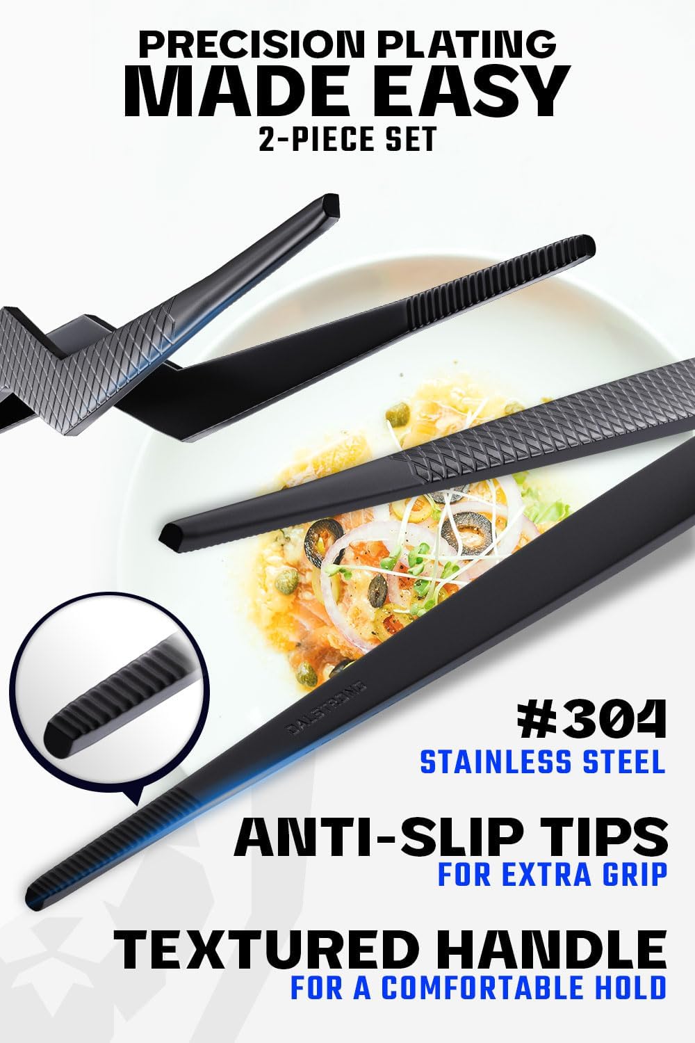 DALSTRONG Chef Tweezers Professional Kitchen Tongs- 12" high-precision Tweezer Tongs for Cooking - Stainless Steel Black w/vTitanium Coating -BBQ, Plating, Multi-use