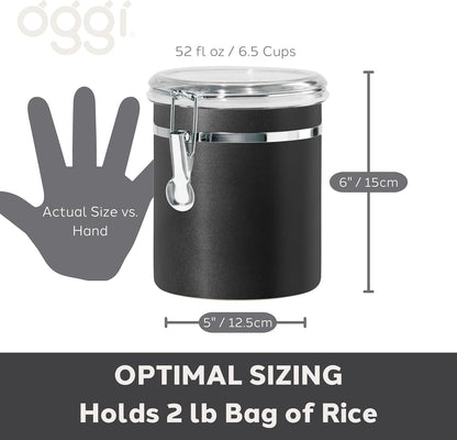Oggi Stainless Steel Kitchen Canister 62 fl oz - Airtight Clamp Lid, Clear See-Thru Top - Ideal for Kitchen Storage, Food Storage, Pantry Storage. Large Size 5" x 7.5".
