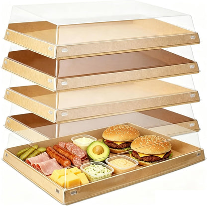 5 Pack Catering Trays with Lids, 11.8"x8.5" Serving Trays with Lid, Disposable Paper Charcuterie Board with Clear Lids for Lightweight Food Meal Prep, Potlucks, Sandwiches, Cake and Buffet