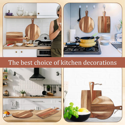 Hsei 2 Pcs Acacia Wood Cutting Board with Handle Wooden Charcuterie Board Large Paddle Carving Chopping Set Butter Serving Tray for Cheese Meat Fruit Pizza Bread(Vintage Style, 16x12, 17x13 Inch)