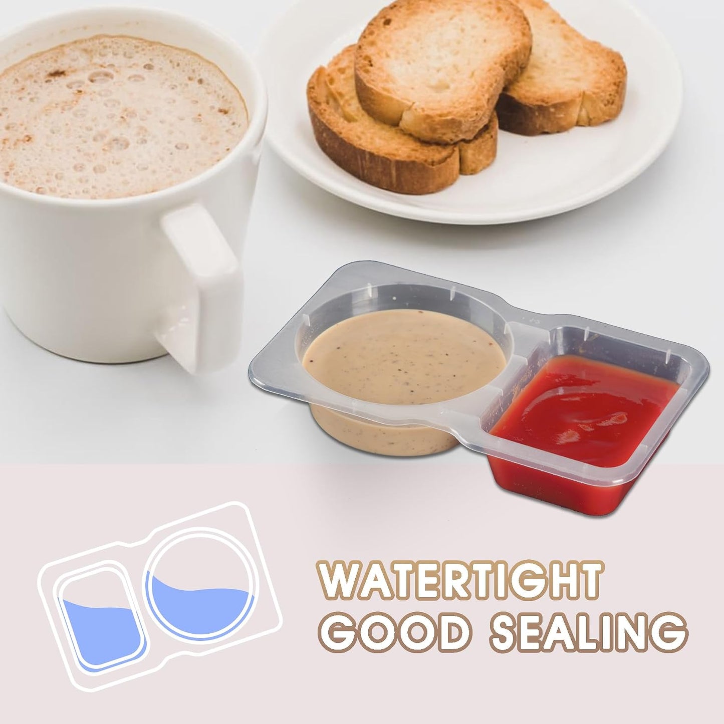 MACTANO 20 Sets Condiment Container with Lid, Disposable Double Compartment Plastic Container for Sauce Snack