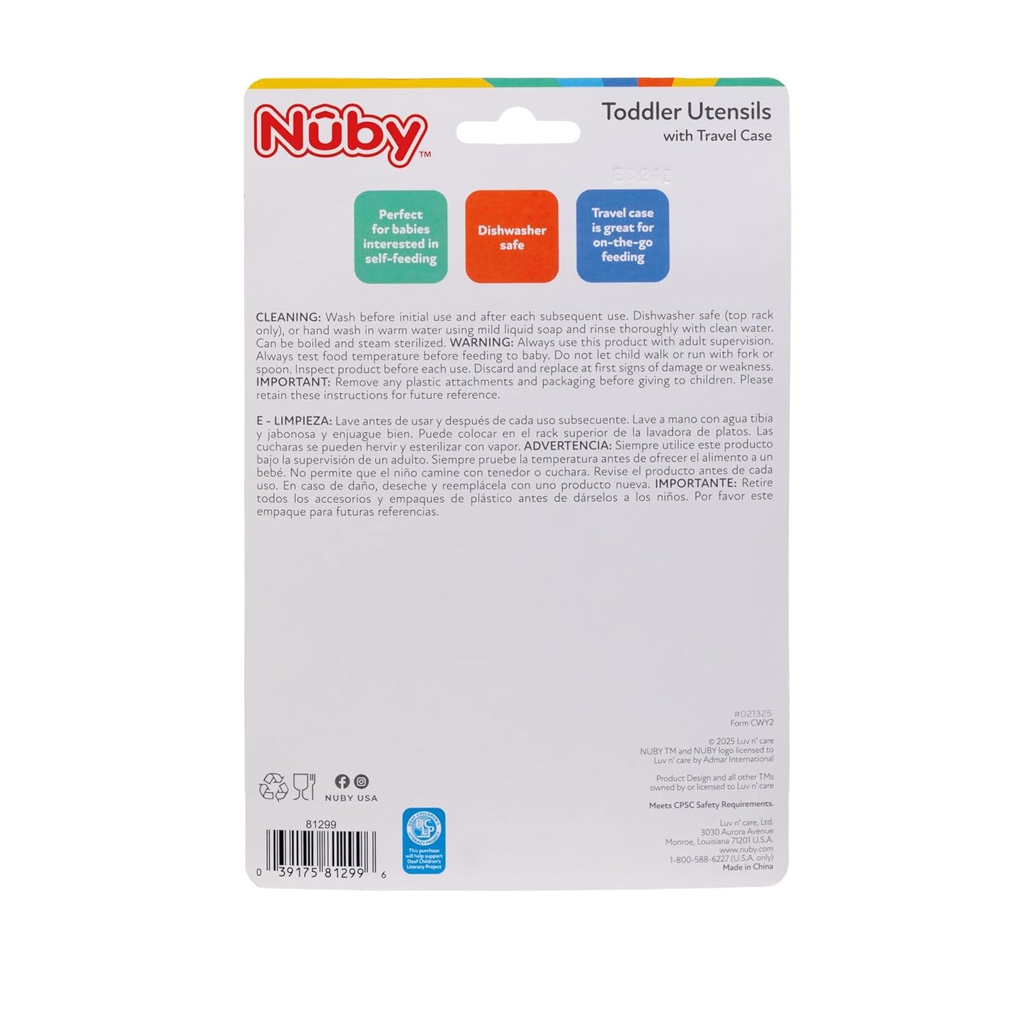 Nuby Toddler Utensils with Travel Case - Self-Feeding Fork & Spoon Set for Kids - Easy-to-Hold Training Utensils with Rounded Safe Edges for Independent Mealtime - Dinosaurs