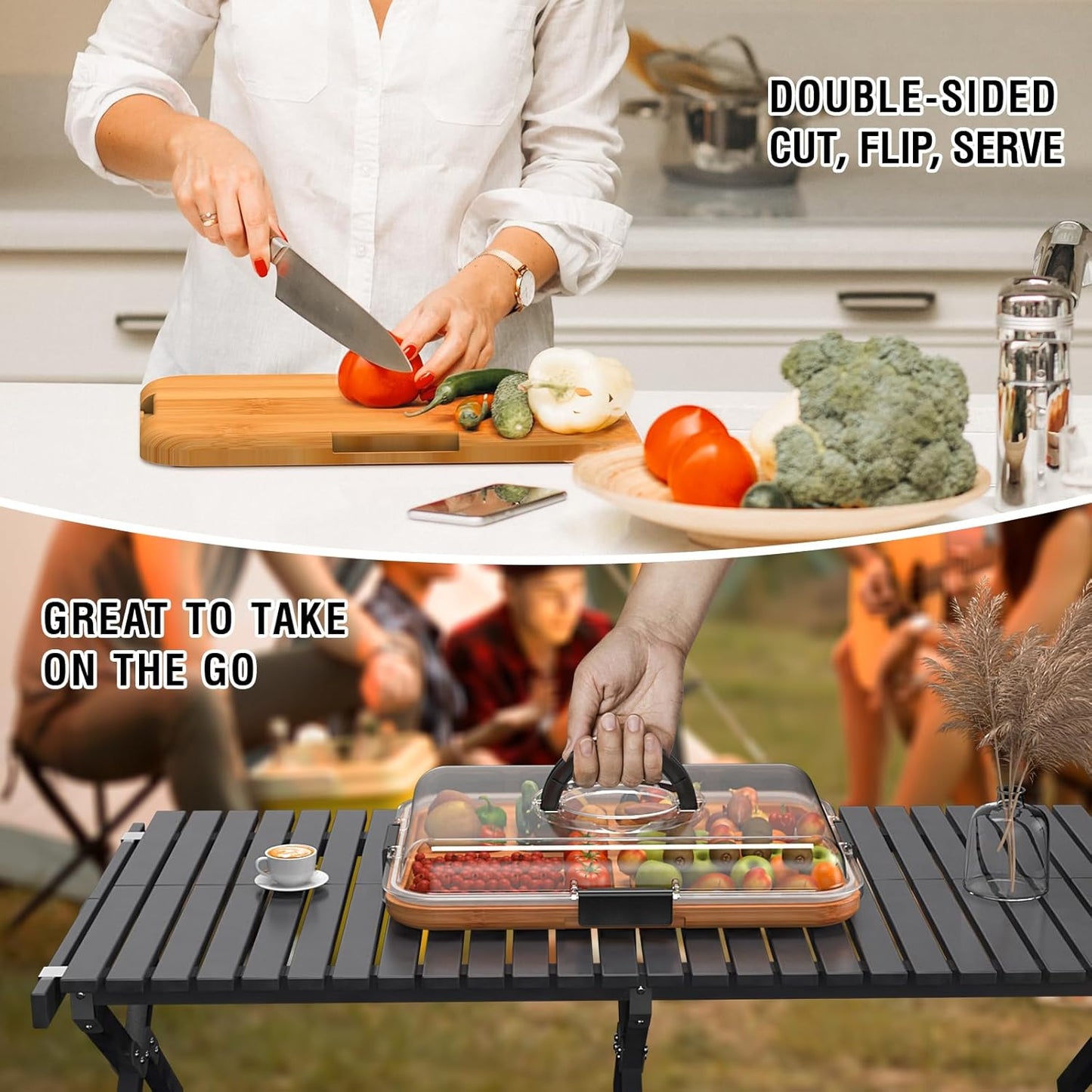 Renmxj Charcuterie Board with Clear Lid, Travel Portable Cheese Board Charcuterie Boxes Cutting Boards for Kitchen, House Warming Gifts New Home, Gifts for Women (6 Compartments Black)