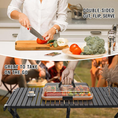 Renmxj Charcuterie Board with Clear Lid, Travel Portable Cheese Board Charcuterie Boxes Cutting Boards for Kitchen, House Warming Gifts New Home, Gifts for Women (6 Compartments Black)