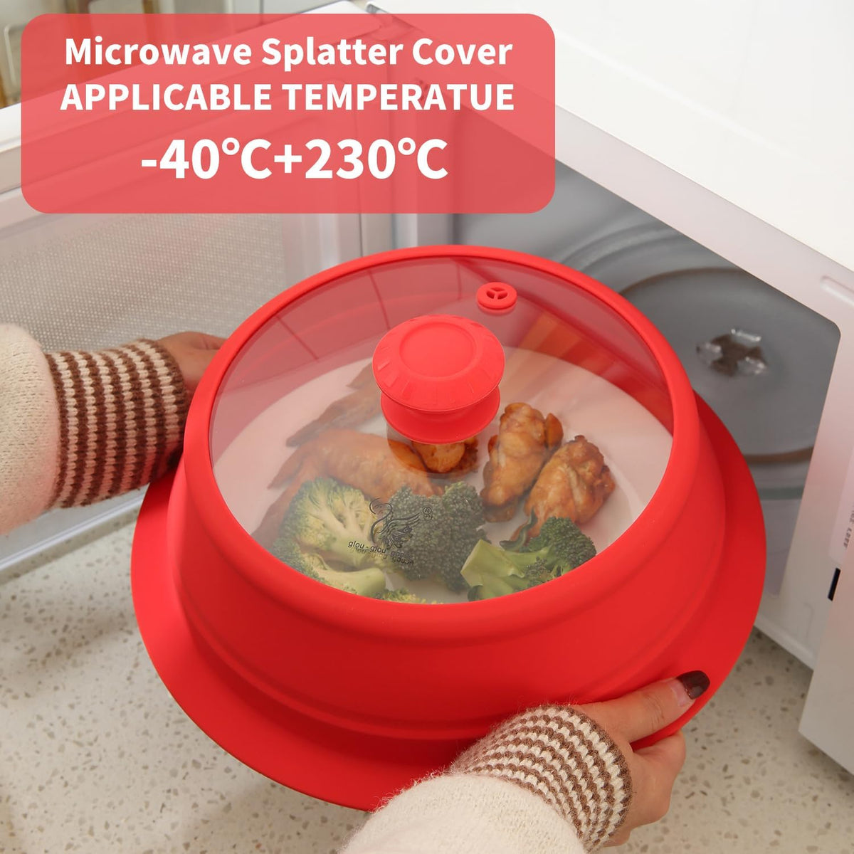 Collapsible Microwave Splatter Lid with Vented Tempered Glass Cover Wok Lid for Microwave Safe, Stockpot Steamer Pot Pan Round Bowl 6" 7" 8" 9" 10" 11" 12" Universal Multifunction Silicone Cover