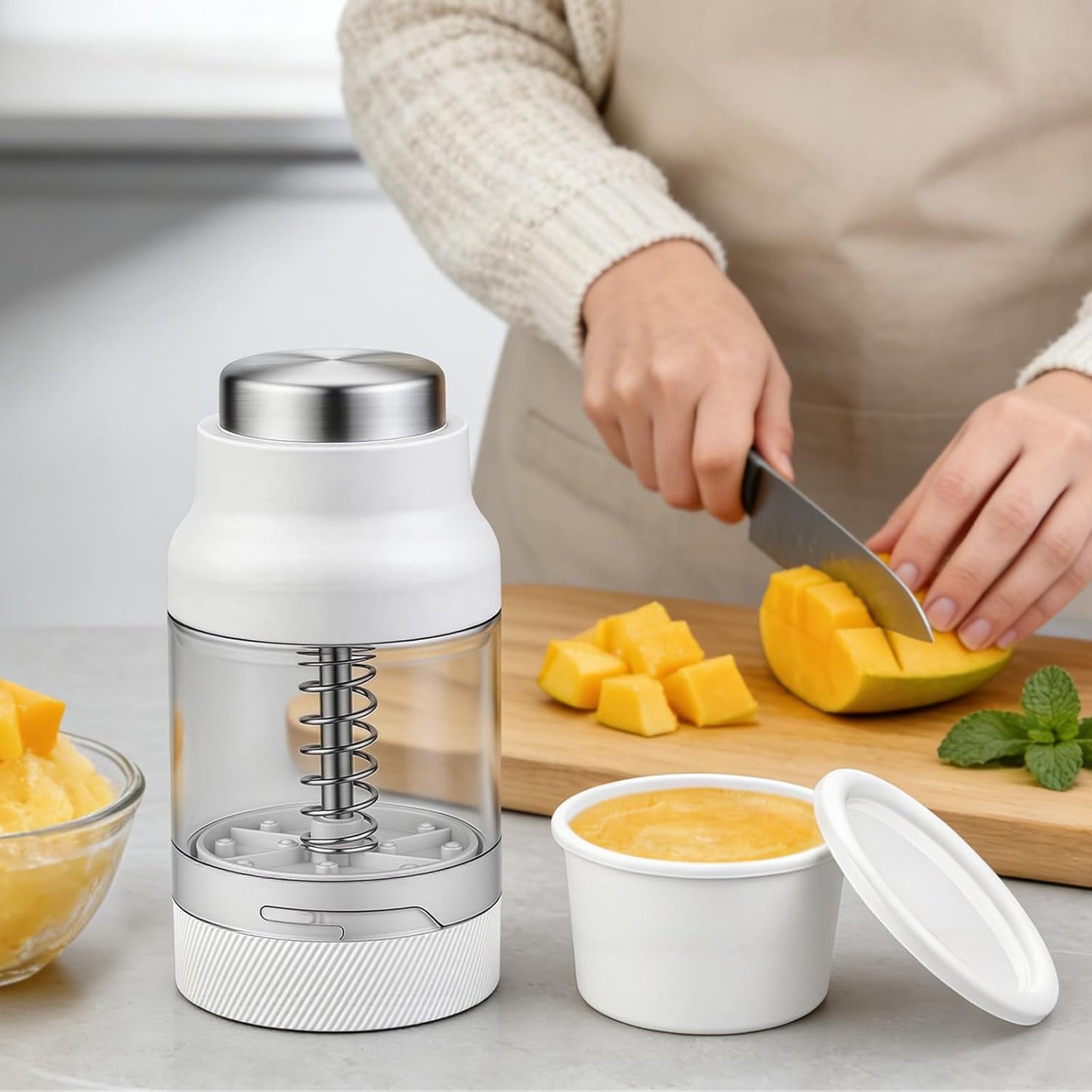 Mini Shaved Ice Machine Snow Cone Machine - Portable Handheld Small Crusher with Free Cube Trays