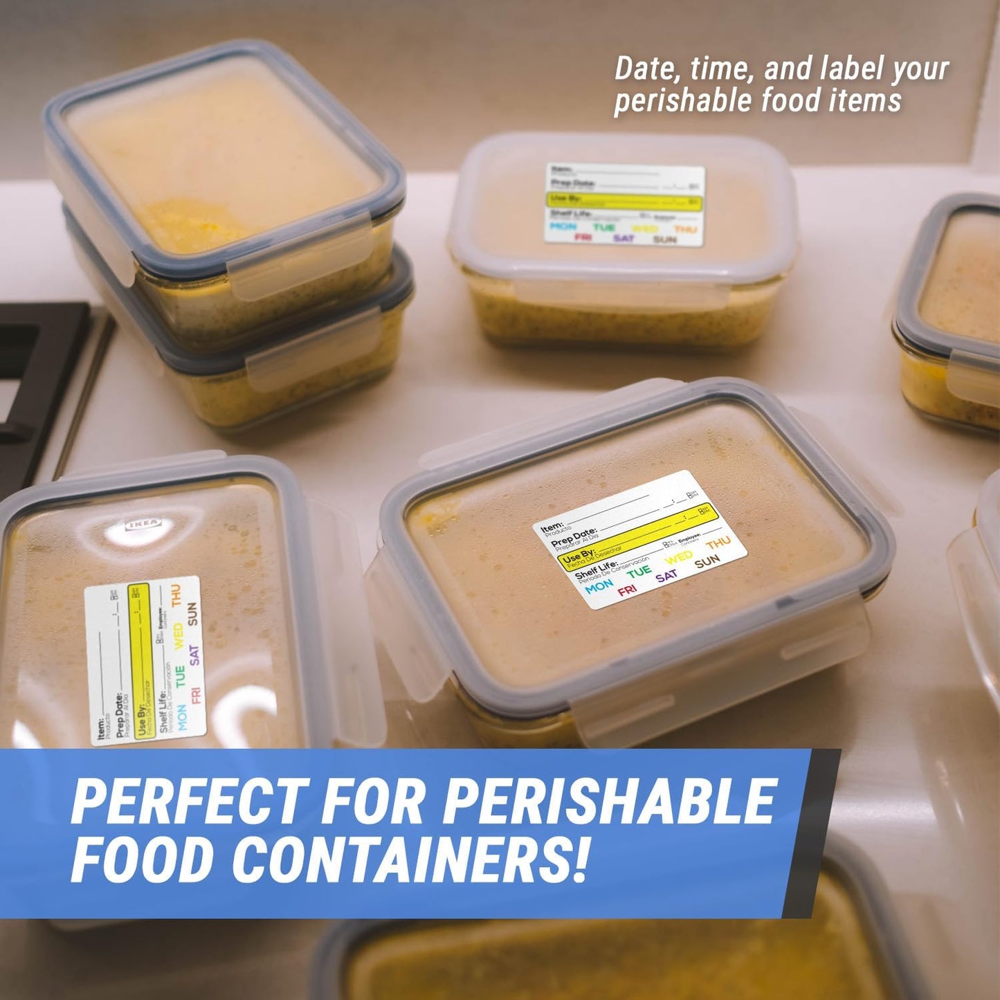 600 Shelf Life Food Rotation Labels, 2" x 3" Write On Meal Prep Date Labels for Container Food Service Stickers, 2 Rolls of 300