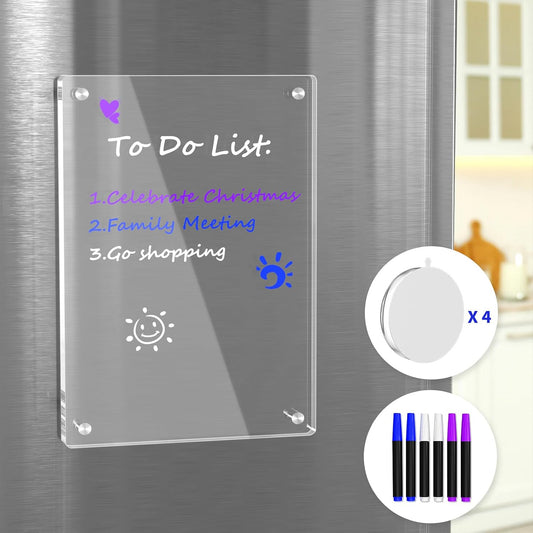 AITEE Acrylic Magnetic Weekly Meal Planner for Fridge, Clear Set of 2 Dry Erase Board Calendar and Memo for Refrigerator Reusable Week Planner, Includes 6 Dry Erase Markers With 3 Colors(8"x12"Inches)