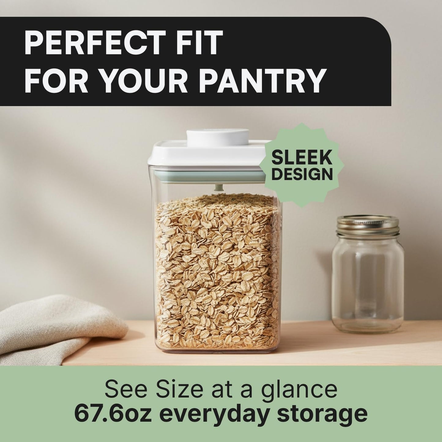 Bop Top Airtight Food Storage Containers with Lid 2 Cups / 16 oz | Kitchen Canister Sets | Air Tight Pantry Container | Pop Top Dry Food Storage Containers for Snacks, Sugar, Flour, Baking, Pasta