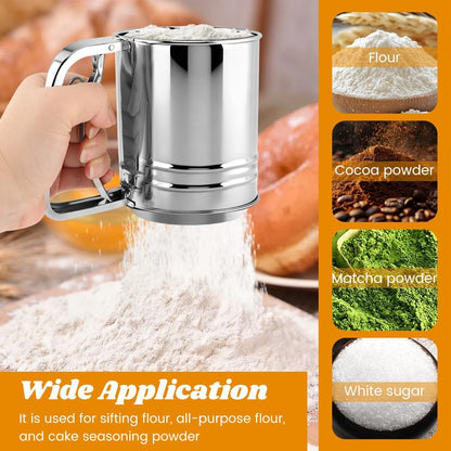 Flour Sifter Set, 4‑in‑1 Stainless Steel Double Layer Fine Mesh Sifter