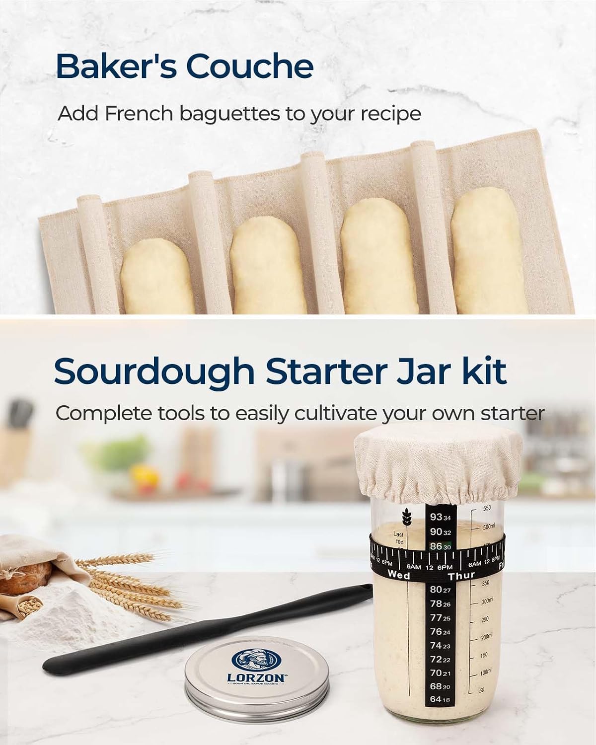 Banneton Proofing Basket Set, Sourdough Bread Baking Supplies (Plastic)