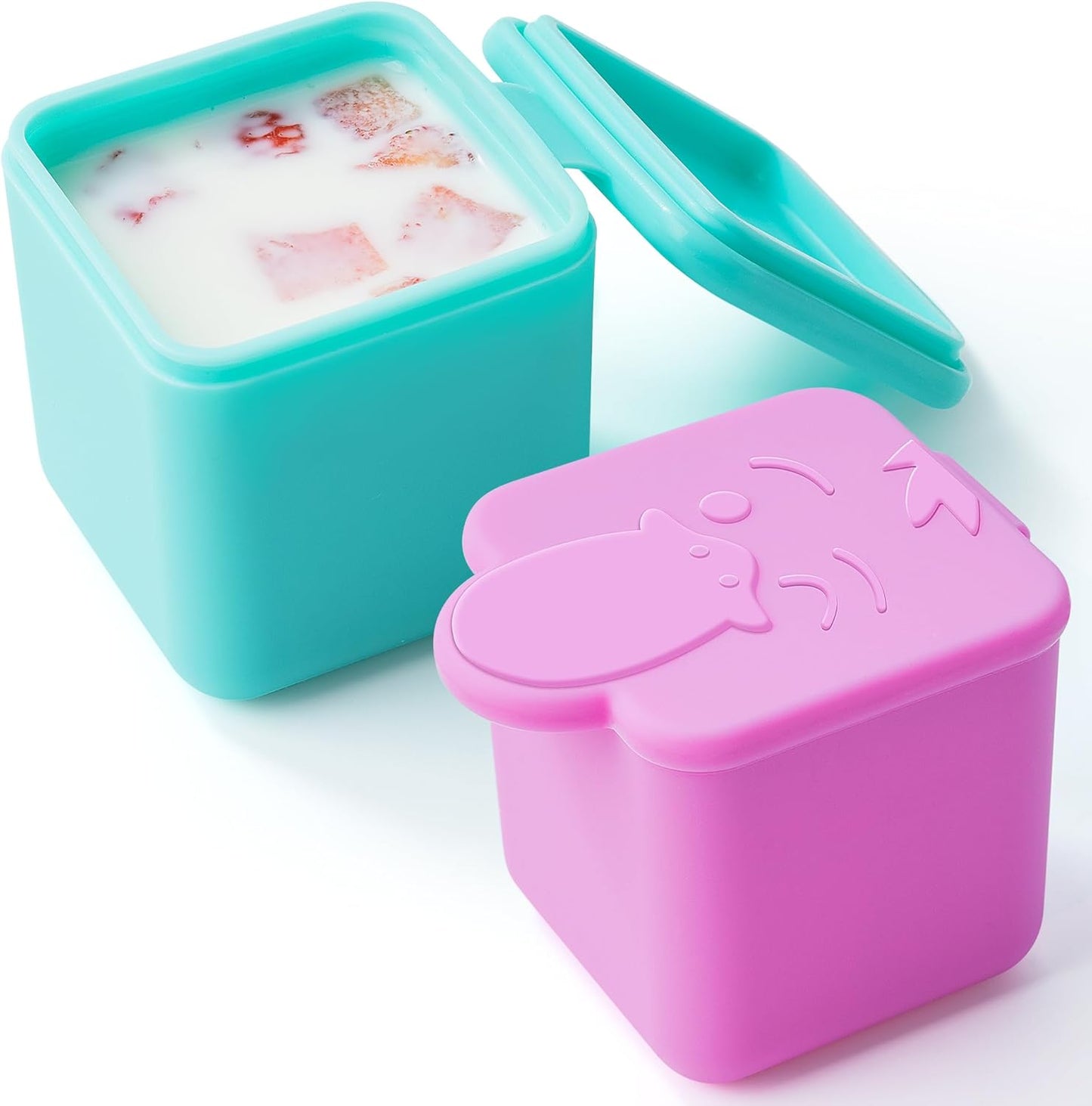Homotte Leakproof Dips Containers Compatible with Omie Lunch Box, 2x 4 oz Salad Dressing Container To Go, Small Silicone Snack Condiment Container with Lids for kids (Pink/Teal)