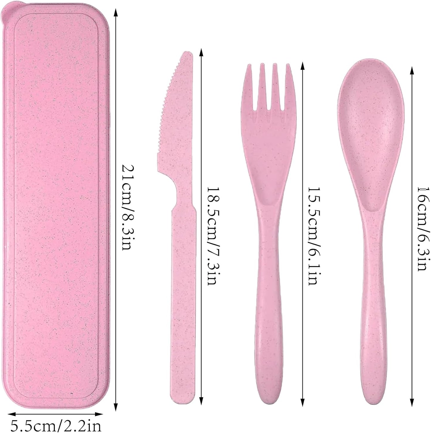Reusable Travel Utensils Set with Case, 2 Sets Wheat Straw Portable Knife Fork Spoons Camping Cutlery for Lunch Box, Eco-Friendly BPA Free Plastic Tableware for Kids Adults Work Picnic (Purple+Pink)