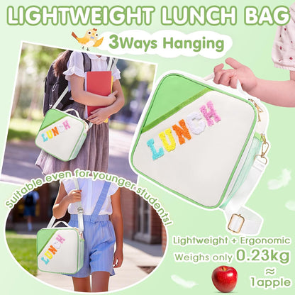 Nsrzua Lunch Bag Kids-Kids Insulated Lunch Bag with Adjustable Strap - Reusable Leakproof Lunch Box for Girls, Preppy School Lunch Tote for Travel, Picnic,School & Winter Camp