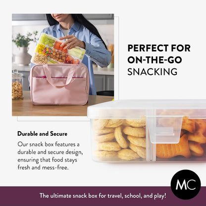 Large Kids Snack Box Containers Set of 2 -100 Labels, BPA-Free, Adjustable Compartments, Dishwasher Safe, Reusable Tray, Food Grade, Meal Prep Container, PARENT TESTED PARENT APPROVED AWARD (Clear)