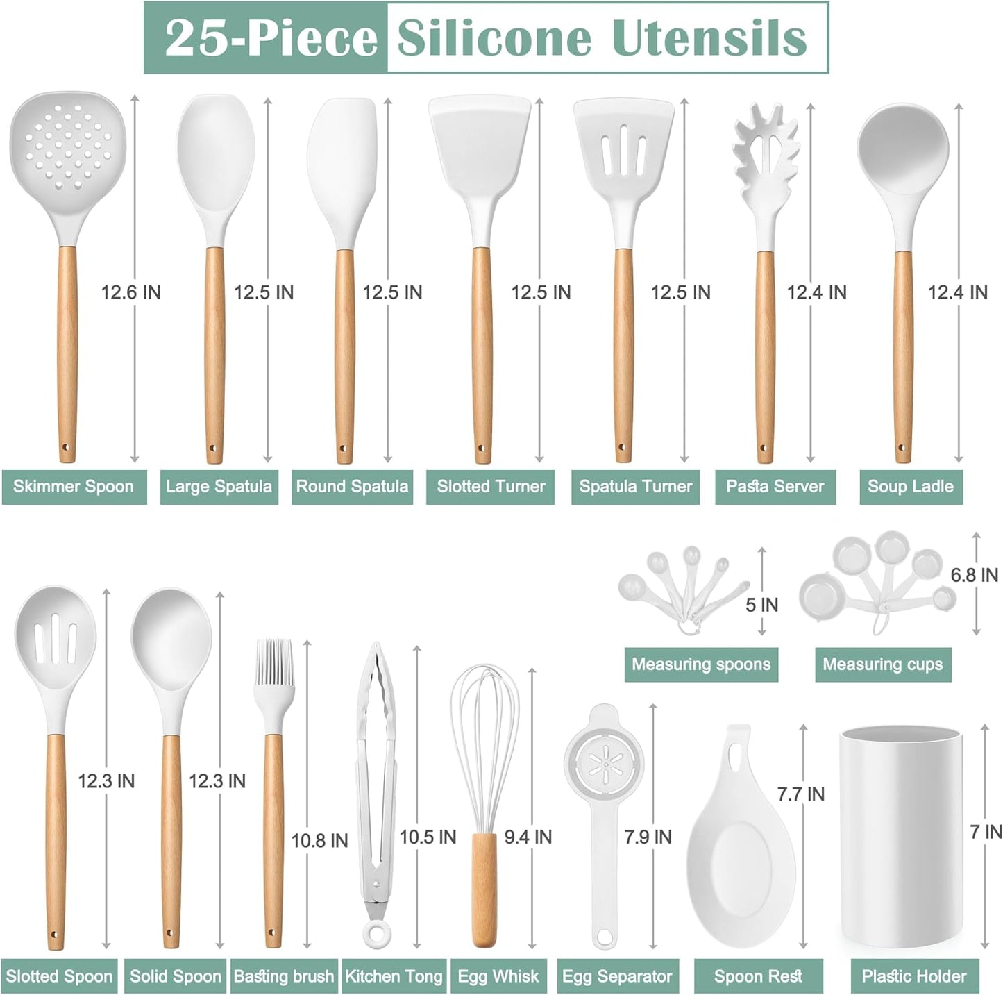 E-far Silicone Cooking Utensils Set, 5-Piece Kitchen Utensils Set with Wooden Handle for Cooking, Silicone Kitchen Nonstick Tools Spatula Turner Slotted Spoons, Nontoxic & Heat Resistant-Khaki